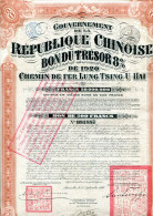 China 1920: Chinese Republic 8% Bon Du Trésor Of The Lung-Tsing-U-Hai Railway - Spoorwegen En Trams