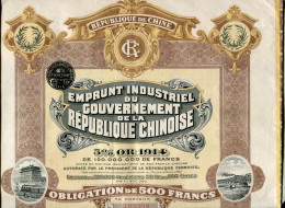 EMPRUNT INDUSTRIEL Du GVT. De La RÉPUBLIQUE CHINOISE; 5% Obligation Or De 1914 - Industry