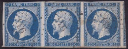 N°14Ah Bande De 3 POSTFS, Très Très Rare, 1er Choix, Position 74 75 Et 76D2 - 1853-1860 Napoleon III