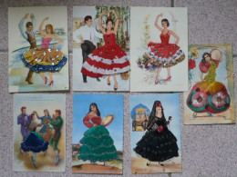 Lot De 7 Cartes Brodées Sur Le Thème Du Flamenco - Espagne - Voir Toutes Les Photos - Dance