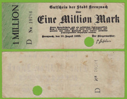 Kreuznach -  Notgeld 1-Million Mark 1923 Serie D Nr. 5-stellig F (19551 - Autres & Non Classés