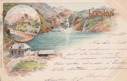 CPA  Lithographiée (31) LUCHON 2 Vues Lac D'Oo Et Tour De Castelviel Illustrateur - Luchon