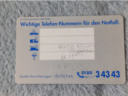 GERMANY-1157 - O 0524 - Quelle Versicherungen 8 – SOS-Notruf-Karte 3 - 3.000ex. - O-Series : Series Clientes Excluidos Servicio De Colección