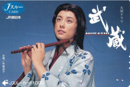 Japan Prepaid J Card 1000 - Woman Girl Young Traditional Clothing Music Flute Opera - Japan