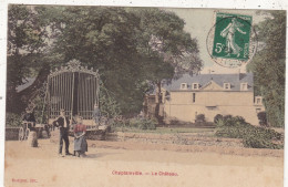 91. CHEPTAINVILLE. CPA COLORISÉE . LE CHÂTEAU. ANIMATION DEVANT LA GRILLE D' ENTRÉE. ANNEE 1907 + TEXTE - Other & Unclassified