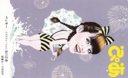 Japan Prepaid Libary Card 500 - Woman Drawing Bathing Suit Umbrella - Japón