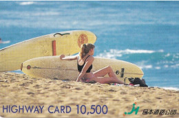 Japan Prepaid Highway Card 10500 - Woman At Beach Surfing - Japan