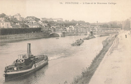 95 Pontoise L' Oise Et Le Nouveau Collège CPA Bateau Remorqueur Péniche Péniches - Pontoise