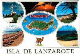 72885861 Lanzarote Kanarische Inseln Denkmal Strand Palmen Sonnenuntergang Am Me - Sonstige & Ohne Zuordnung