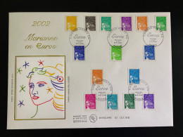 Enveloppe 1er Jour GF Soie "Marianne En Euros" - 01/01/2002 - 3443/3457 - 2000-2009