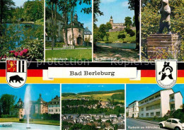 72885515 Bad Berleburg Schlossteich Park Schloss Baerenstatue Fontaene Kurheim W - Bad Berleburg