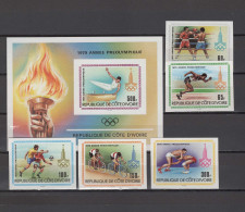 Ivory Coast 1979 Olympic Games Moscow, Boxing, Football Soccer, Cycling, Wrestling  Set Of 5 + S/s Imperf. MNH -scarce- - Ete 1980: Moscou