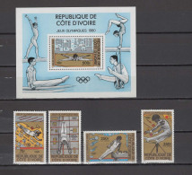 Ivory Coast 1980 Olympic Games Moscow, Gymnastics, Athletics Set Of 4 + S/s MNH - Ete 1980: Moscou