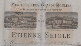 Facture Illustree - Villefranche - Minoterie Des Grands Moulins - 1889 - Type Sage - Gare De Villefranche - Rhone - 1877-1920: Semi Modern Period