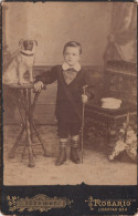 Boy Posing W Mops Pug Dog Cabinet Photo C.Rodriguez Rosario Argentina - Antiche (ante 1900)