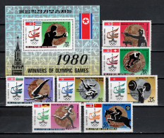 North Korea 1980 Olympic Games Moscow, Boxing, Wrestling, Weightlifting, Equestrian Etc. Set Of 7 + S/s MNH - Summer 1980: Moscow