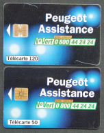 Télécartes PEUGEOT ASSISTANCE APPEL GRATUIT 1998 Automobile Lion Voiture Toute Marque 120U 50U France Telecom - Sin Clasificación