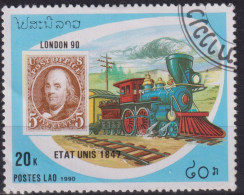 LAOS - Timbre Américain De 5c. De 1847 Et Locomotive à Vapeur Primitive - Eisenbahnen