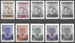Bolivia Bolivie Bolivien 1962 Refugee Year Refugie Overprint Michel No. 662-71 MNH Mint Postfrisch Neuf ** - Bolivia