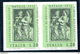 Natale '73 Lire 20 Coppia Varietà Non Dentellata - Variétés Et Curiosités