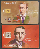 Télécartes Giuglielmo MARCONI René BARTHELEMY 1993 Figures Télécommunications TSF Télégram Télévision 50U France Telecom - Non Classés