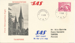 Sweden Card First SAS Metropolitan Flight Norrköping - Tampere 1-11-1965 - Covers & Documents