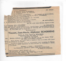 FP Nécrologie Vincent Schobbens épx Paula De Busschère 1970 - Todesanzeige