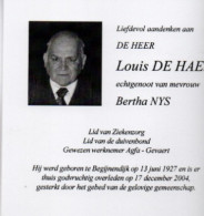 Louis De Haes  Geb Te  Begijnendijk  Op 13 Juni 1927 Overl  Op 17 Dec 2004 - Otros & Sin Clasificación