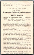 Bidprentje Zeveneken - Van Eenaeme Romanie Coleta (1899-1947) - Images Religieuses