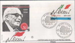 ITALIA - ITALIE - ITALY - 1991 - Centenario Della Nascita Di Pietro Nenni - FDC Filagrano - FDC