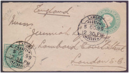 PAQUEBOT SHIP MAIL From LAHORE INDIA NOW IN PAKISTAN To LONDON ENGLAND, Sea Post Office 1899 India Postal History Cover - Omslagen