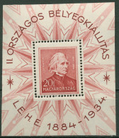 Ungarn 1934 Philatelistische Ausstellung Liszt 516 Blockeinzelmarke Postfrisch - Ungebraucht