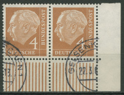 Bund 1954 Th. Heuss I Bogenmarken 178 W UR Waag. Paar Ecke 4 Gestempelt - Used Stamps