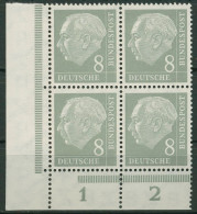 Bund 1954 Th. Heuss I Platte Unterrand 182 X Ww 4er-Block P UR Ecke 3 Postfrisch - Unused Stamps