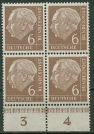 Bund 1954 Th. Heuss I Bogenmarken Platte Unterrand 180 4er-Block P UR Postfrisch - Nuevos