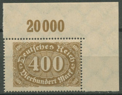 Deutsches Reich 1922/23 Ziffern Plattendruck 250 P OR Ecke 2 Postfrisch - Ongebruikt