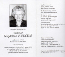 Magdalena Vleugels Geb Te Betekom Op 7 Jan 1914 Overl Te  Begijnendijk Op 29 Juni 2001 - Otros & Sin Clasificación