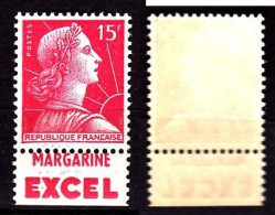 Timbre Neuf ** 1011 Marianne De Muller 15fr Rouge Carminé, Avec Bande Publicitaire EXCEL - Unused Stamps