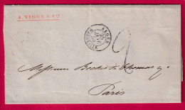 CAD MARITIME ALGER MARSEILLE 1850 TAXE TAMPON 2 ALGERIE POUR PARIS LETTRE - 1849-1876: Klassik