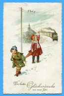 Bonne Annee Prosit Neujahr Happy New Year Enfants Kinder Children Train - Nouvel An