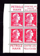 Bloc 4 Timbres Neufs ** Bord De Carnet Avec Bande Publicitaire, PETROLE HAHN - Ongebruikt