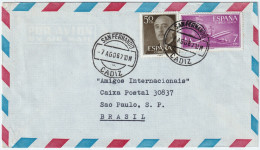 ESPAGNE / ESPAÑA - 1967 Ed.1178 (y Ed.1149) Sobre Carta Por Avion De San Fernando (Cadiz) A Brasil - Brieven En Documenten