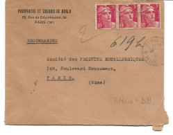 LETTRE 1946  AVEC  3 TIMBRES MARIANNE DE GANDON - RECOMMANDE PROVISOIRE DE PARIS 58 - - Brieven En Documenten