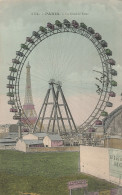 75 Paris La Tour Eiffel Et La Grande Roue CPA Cachet 1906 - Eiffelturm