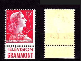 Timbre Neuf ** 1011 Marianne De Muller 15fr Rouge Carminé, Avec Bande Publicitaire TELEVISION GRAMMONT - Unused Stamps