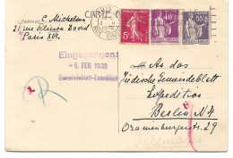 CARTE POSTALE AU TYPE PAIX 1938 AVEC AFFRANCHISSEMENT COMPLEMENTAIRE POUR L'ALLEMAGNE - Standard Postcards & Stamped On Demand (before 1995)