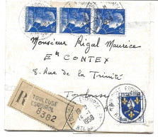 LETTRE RECOMMANDEE 1958 AVEC 4 TIMBRES MARIANNE DE MULLER / BLASON SAINTONGE - Briefe U. Dokumente