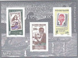 POLYNESIE 2008 - 50 Ans Du Premier Timbre - Bloc - Briefmarken Auf Briefmarken