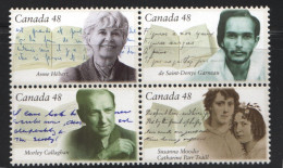 2003 Writers: Hebert, Garneau, Callaghan, Moody/Trail  Block Of 4 Se-tenant Sc 1997a MNH - Neufs