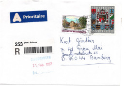 64238 - Liechtenstein - 1997 - 5,00Fr Wappen MiF A R-Bf SCHAAN -> Deutschland - Briefe U. Dokumente